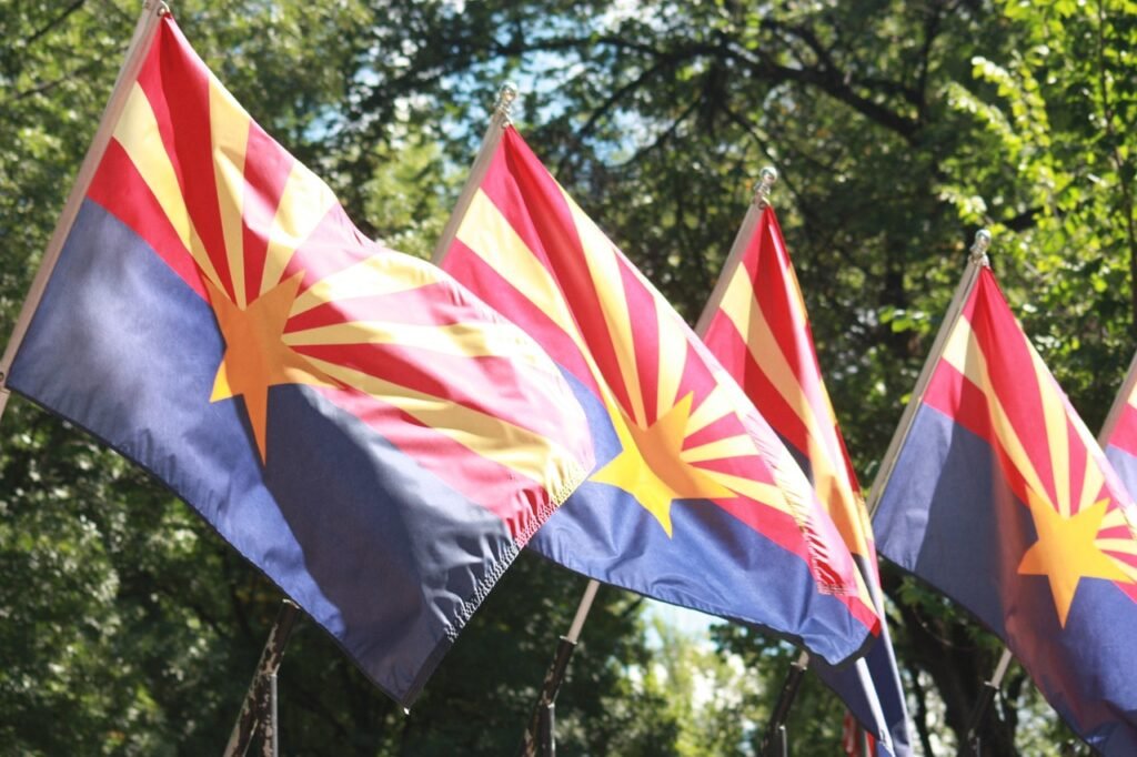 Arizona Flags swaying in the wind